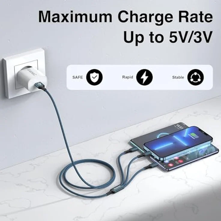 GIANAC Multi USB Kabel 3 in 1 [3 Stück, 1.2M, Blau/Grau/Grün] Schnelles Ladegerät mit iPhone, Micro USB und USB Typ C Anschluss, kompatibel mit iPhone, Samsung, Huawei und mehr – Bild 2