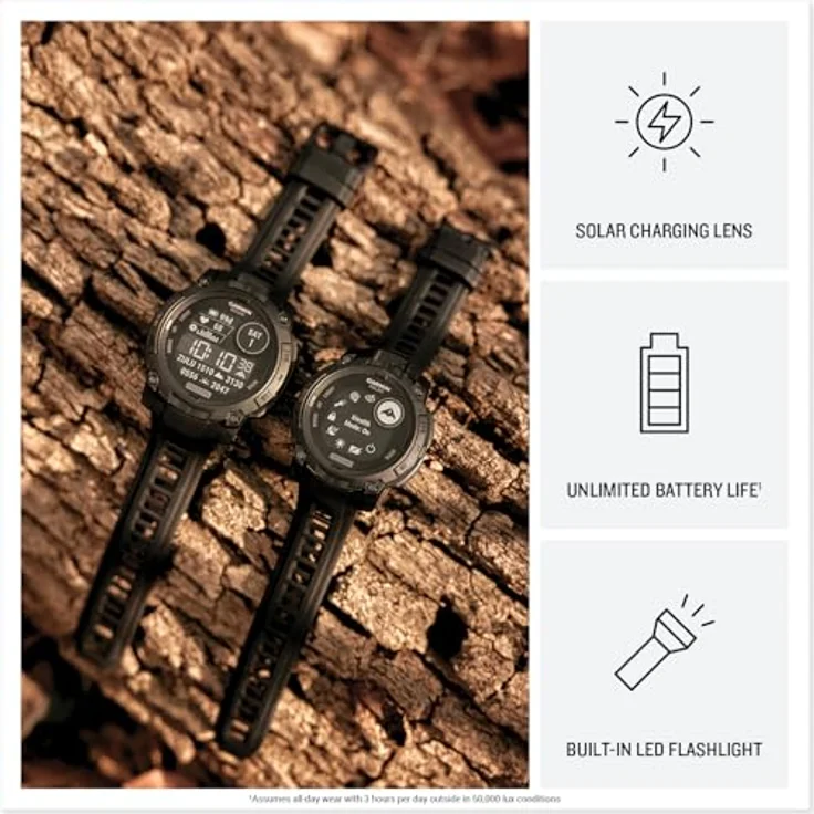 3MK Garmin Instinct 3 45mm Solar Tactical Edition, Smartwatch mit GPS, wasserdicht bis 10 ATM, Schwarz – Bild 3
