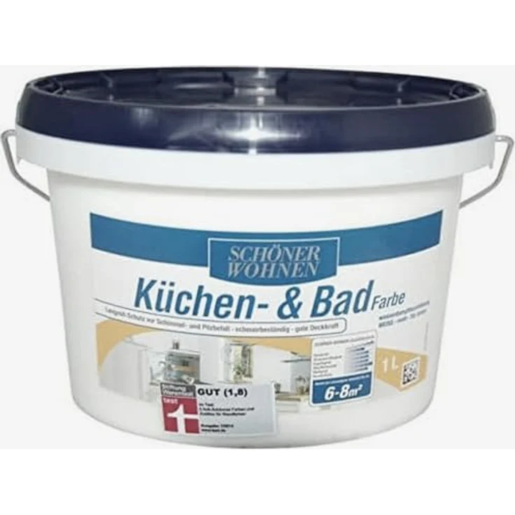 Schöner Wohnen Küchen- und Badfarbe weiß matt 1 l - fungizid, bakterizid, wasserdampfdurchlässig, lösemittelfrei – Bild 1