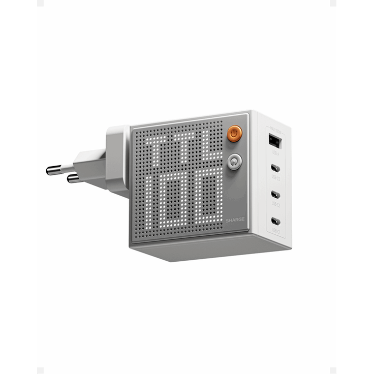 SHARGE Pixel 100W USB-C & USB-A Charger, GaN-Ladegerät mit Dot-Matrix-Display und klappbaren Steckern, weiß