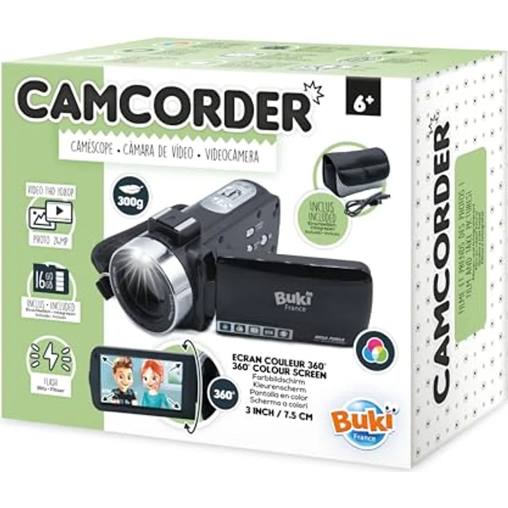 Buki PV09, digitaler Camcorder mit 16-fach Zoom, HD-Farbbildschirm und 16 GB SD-Karte, kompakt und leicht, inkl. Aufhellblitz und Webcam-Funktion – Bild 1