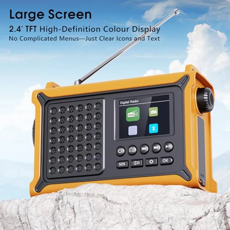 Mesqool DAB/DAB+/UKW Digitalradio, tragbares Solar-Notfallradio mit Bluetooth 5.0, 2,4" Farbdisplay, 12000 mAh Akku, Leselampe, USB Handyladefunktion, Dual Wecker, SOS-Alarm für Outdoor – Bild 4