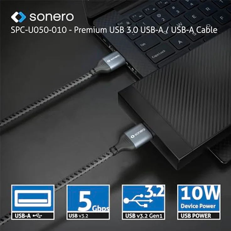Sonero USB-A auf USB-A Datenkabel, USB 3.0, 5GB/s, space grey/schwarz, 1,50m – Bild 5