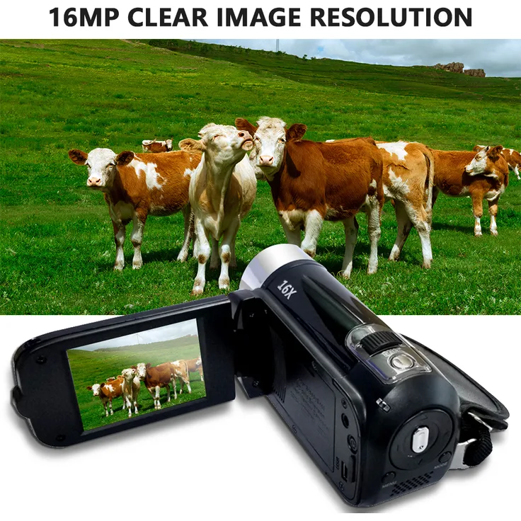 CUTULAMO Tragbare 1080P HD Digitalkamera DV Camcorder, 16MP mit 2,7 Zoll LCD, 16x Digitalzoom, eingebautem Akku, Schwarz