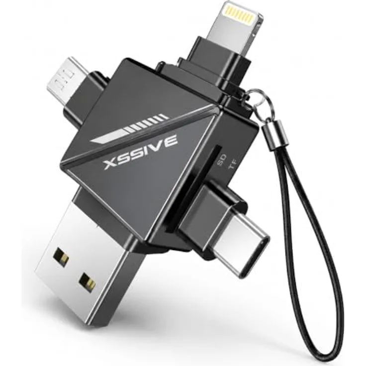 Xssive 4in1 Speicherkartenleser XSS-OT23, USB & USB-C Adapter mit hoher Übertragungsgeschwindigkeit, stoßfestes Design
