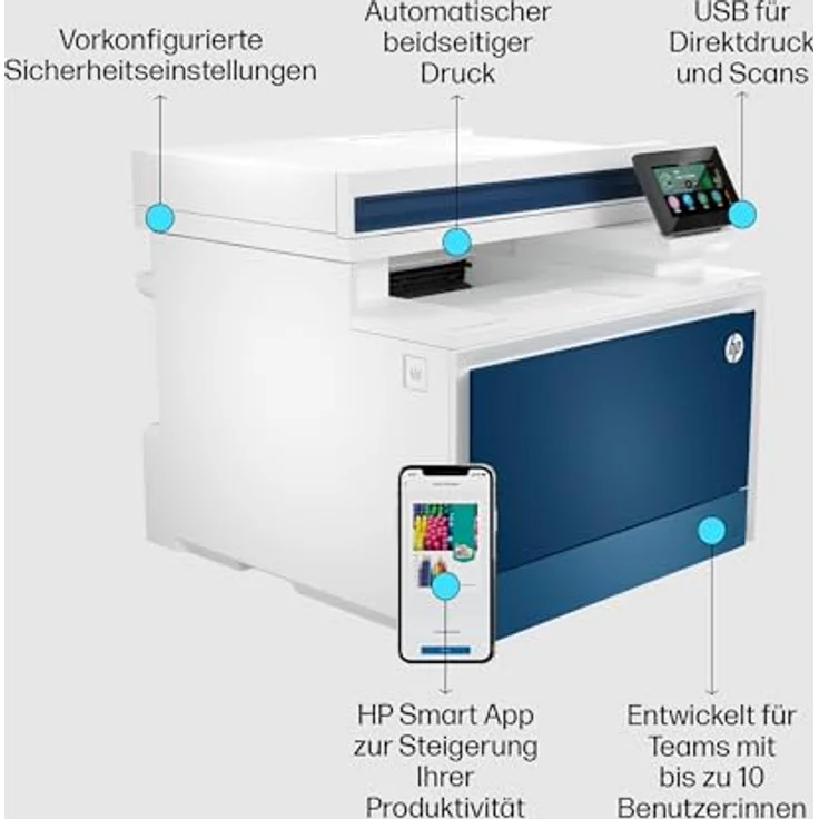 HP Color Laserjet Pro MFP 4302dw Multifunktions-Laserdrucker, Drucker, Kopierer, Scanner, Duplex-Druck, Bluetooth, WLAN, LAN, Ethernet, Airprint, für bis zu 10 Benutzern, Instant Ink verfügbar – Bild 5