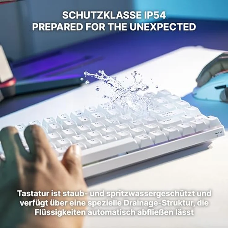 CHERRY XTRFY K33 Compact Wireless, Kabellose Mem-chanical Gaming-Tastatur, 75-Prozent-Format, RGB-Beleuchtung, IP54 Staub- & Spritzwassergeschützt, DE-Layout (QWERTZ), Weiß – Bild 5