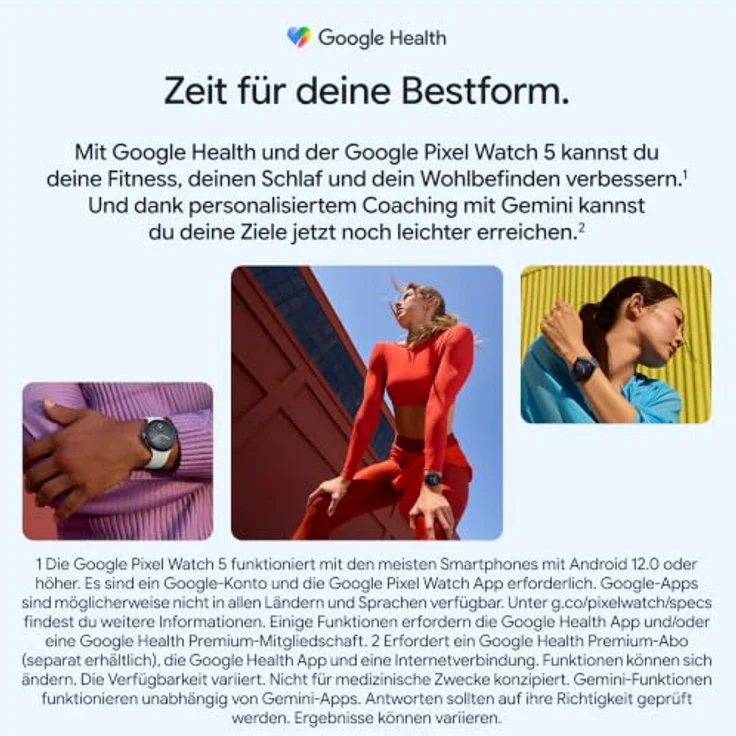 Google Pixel Watch 5 (45mm) LTE, Smartwatch mit AMOLED LTPO Display, IP68, Obsidian – Bild 10