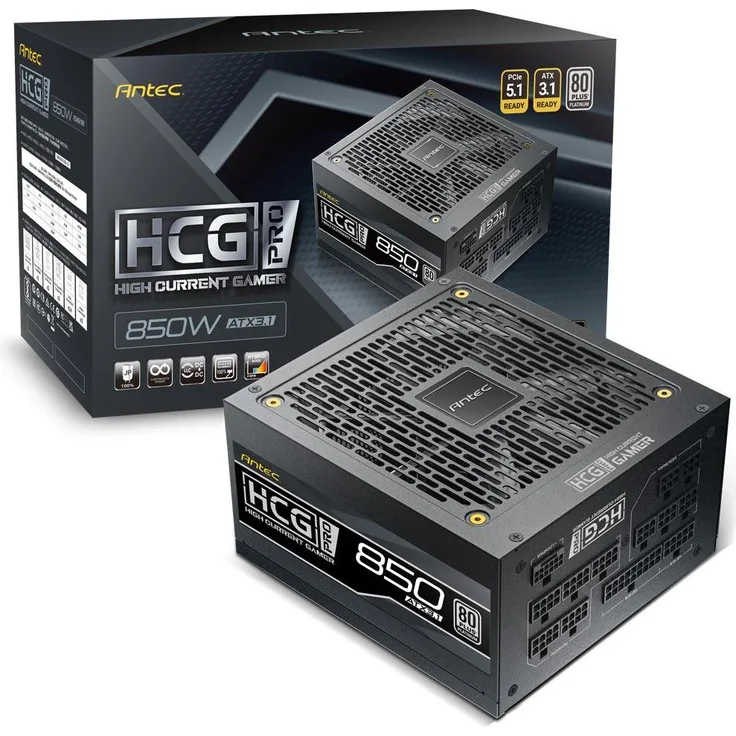 Antec HCG 850 PRO P EC ATX3.1, 850 W Netzteil mit 80+ Platinum Zertifizierung, modular und aktive Kühlung, Schwarz