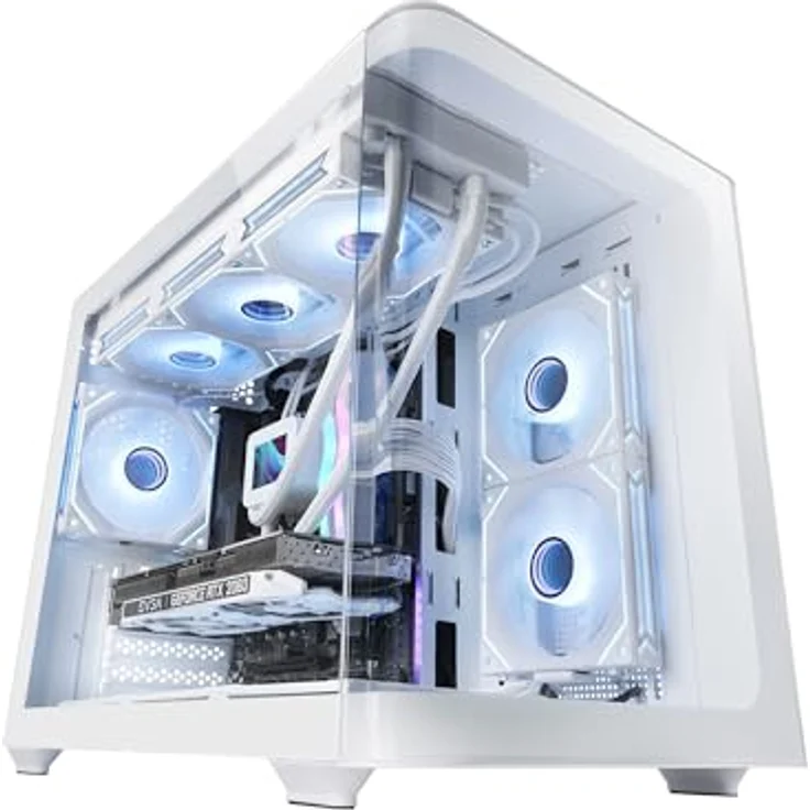 Mars Gaming MC-FUSIONM, Micro-ATX Gaming Gehäuse mit gebogenem Frontglas, Doppelkammer, optimierter Kühlung, Weiß – Bild 1
