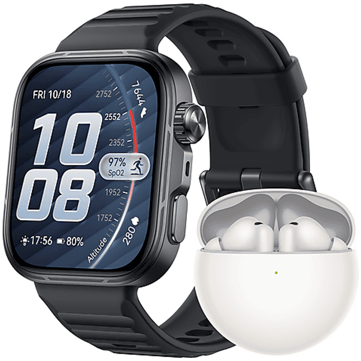 HUAWEI WATCH FIT 5 Pro, Smartwatch mit Fluorelastomer-Armband und FreeBuds 7i, weiß, 130-210 mm, schwarz