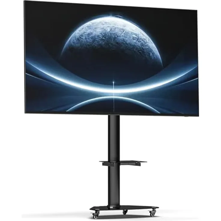 XTRARM Proton 300 mobiler TV Ständer mit Ablage, 37-70 Zoll, VESA-Größen, bis 209 cm Höhe, Schwarz