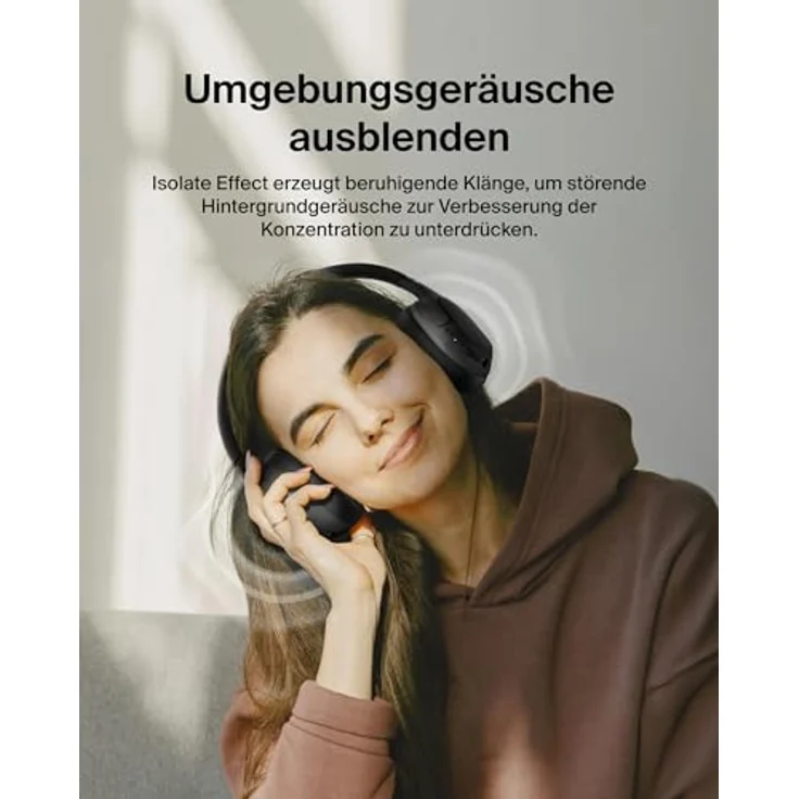Belkin SoundForm Isolate Noise Cancelling Kopfhörer kabellos Bluetooth Kopfhörer, Headset mit Mikrofon, Over-Ear-Kopfhörer mit 60 Stunden Wiedergabe, tiefer Bass, CloudCushion Hörmuscheln – Schwarz – Bild 3