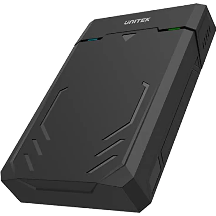 UNITEK Festplattengehäuse für 2,5 und 3,5 Zoll HDD/SSD SATA I/II/III Festplatten, Externe Festplatteschutz, mit eingebautes 3.0 Kabel, werkzeuglose Montage, schwarz