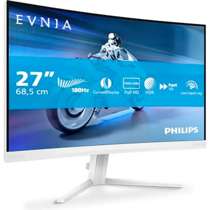 PHILIPS Evnia 27M2C5201L - 27 Zoll Full HD Curved Gaming Monitor, 180 Hz, 1 ms, FreeSync Premium, HDR10, Ambiglow, Weiss