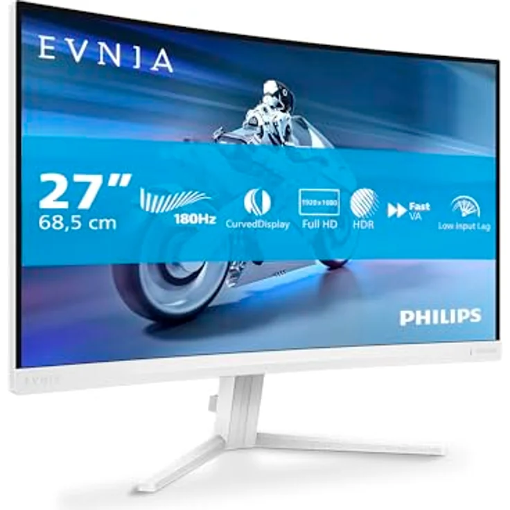 PHILIPS Evnia 27M2C5201L - 27 Zoll Full HD Curved Gaming Monitor, 180 Hz, 1 ms, FreeSync Premium, HDR10, Ambiglow, Weiss – Bild 1