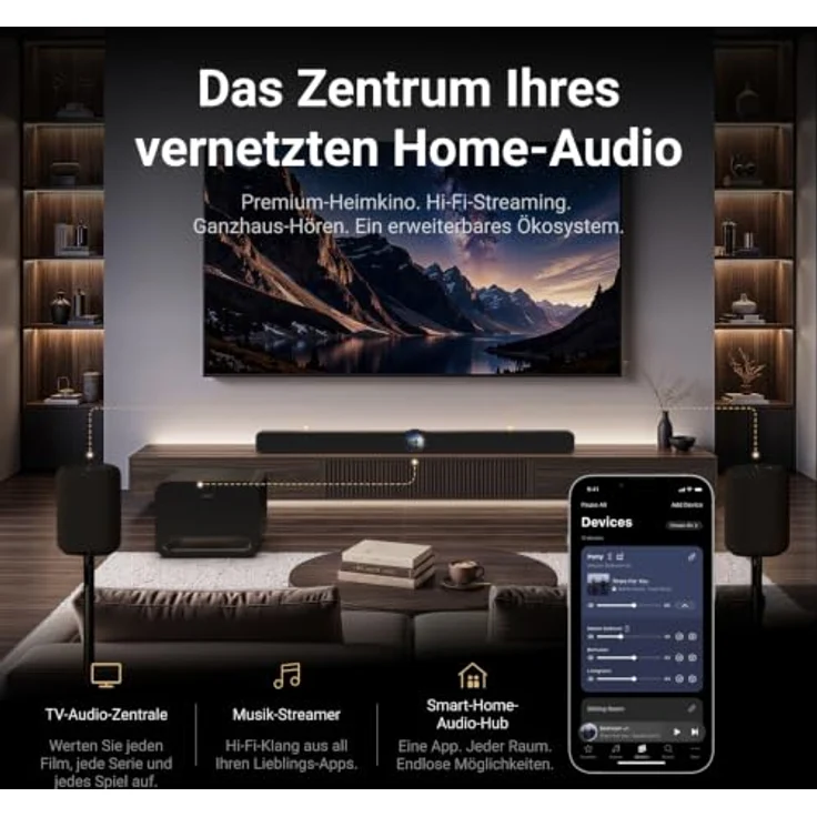 WiiM Sound Bar, Multiroom Soundbar mit 135 W, Dolby Atmos, Touchdisplay und Sprachsteuerung, Schwarz Matt – Bild 9