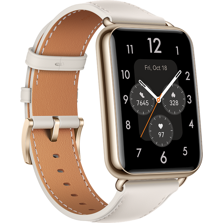Huawei Watch Fit 2 Classic Edition Smartwatch GPS, Unisex, 44,2mm, Lederarmband, Moon White