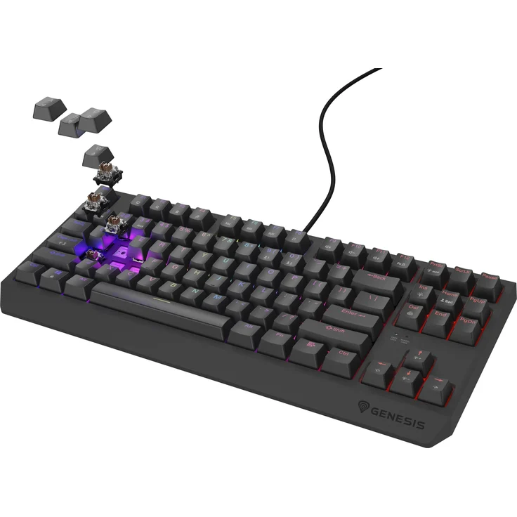 Genesis Klawiatura Thor 230 TKL, Mechanische Gaming-Tastatur mit Outemu Brown Switches, Hot-Swap-System und RGB-Beleuchtung, Schwarz
