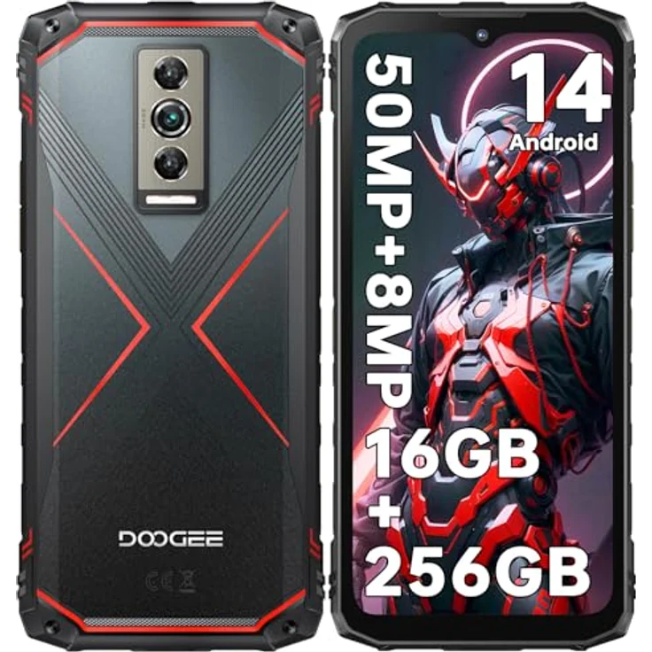 DOOGEE Blade 10 Pro Outdoor Smartphone 2024, 16GB+256GB(2TB), 6.56'' HD+, 50MP+8MP Camera, Baustellenhandy 5150mAh, Rot – Bild 1