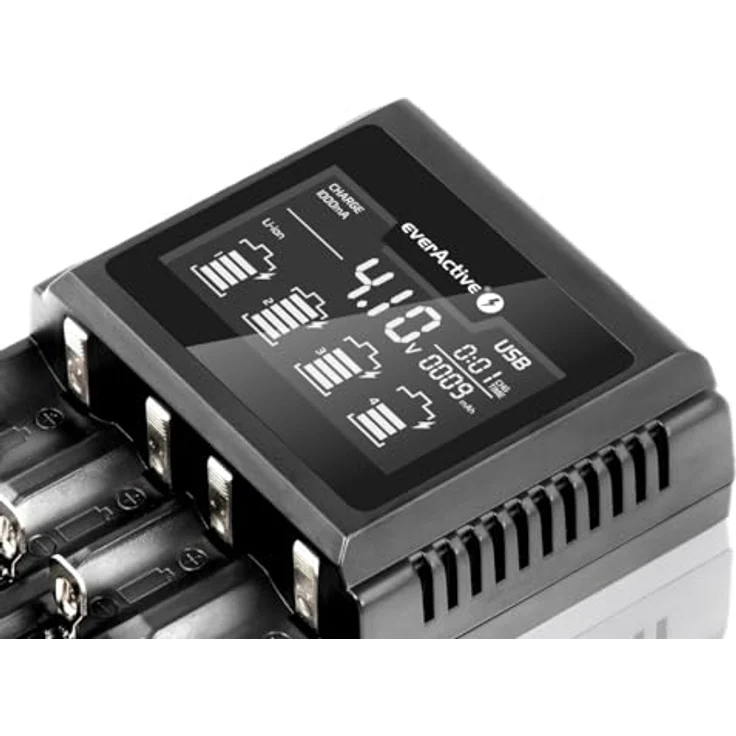 everActive Ladegerät für 4 Akkus 18650 AAA AA C D, professionell und schnell, große LCD-Anzeige, Kapazitätstest, Modell: UC-4000 – Bild 3