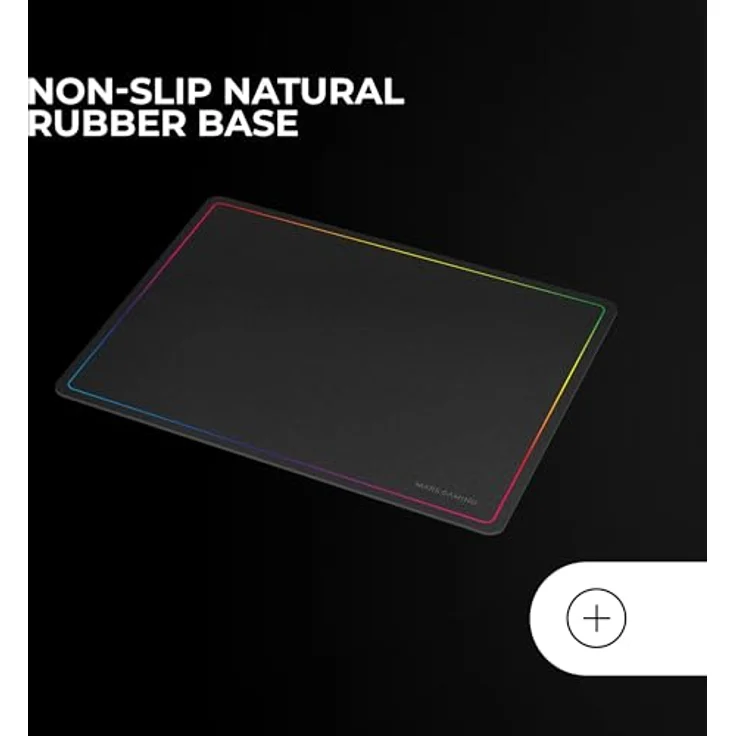 Mars Gaming MMP124, Gaming-Mauspad 360x260mm, rutschfeste Naturkautschuk-Basis, hochpräzise Nanotextil-Oberfläche, flexibles Design, Regenbogen-Randdesign, Schwarz – Bild 4