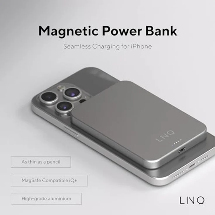 LINQ Connects Magnetische Kabellose Powerbank 5000 mAh, Schnelles Kabelloses Laden und Magnetische Befestigung, schwarz – Bild 2