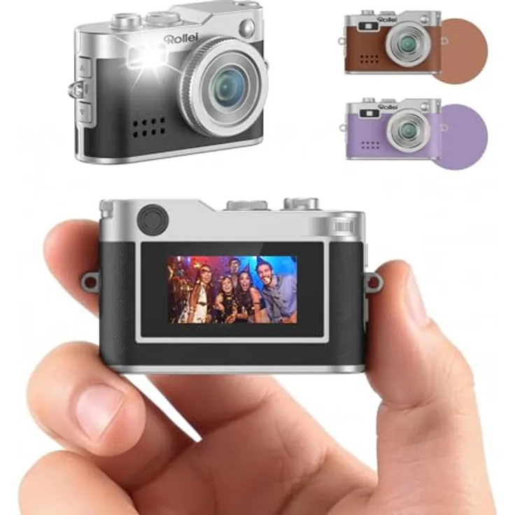 Rollei Mini Digitalkamera Vintage Schwarz, 1080P FHD, 2MP Daumenkamera mit 0,96 Zoll Farbbildschirm, Blitz & Audioaufnahme
