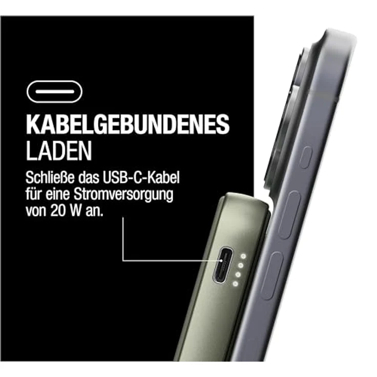 Fresh 'n Rebel Wireless Magnetic Powerbank 5000mAh, MagSafe-kompatibel, PD 20W Schnellladung, USB-C Port, tragbar mit Ständer, Dried Green – Bild 5
