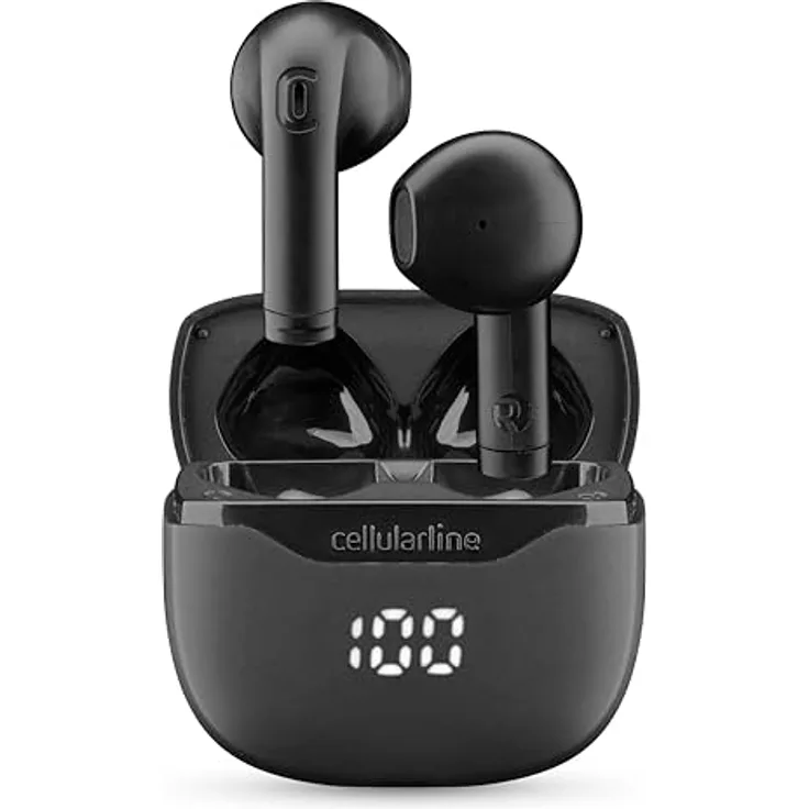 Cellularline TWS CORE Bluetooth-Ohrhörer, Kabellose In-ear Kopfhörer mit passiver Geräuschunterdrückung, 4 h Akkulaufzeit, Schwarz
