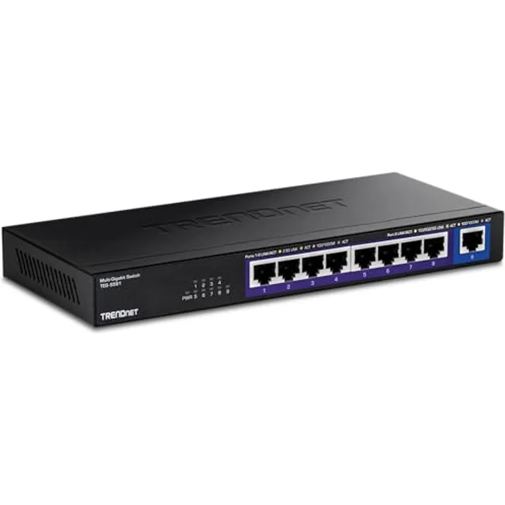TRENDnet 9-Port Multi-Gig-Switch, TEG-S591, 2,5G/10G RJ-45-Ports, 60 Gbit/s Schaltkapazität, lebenslanger Schutz, schwarz