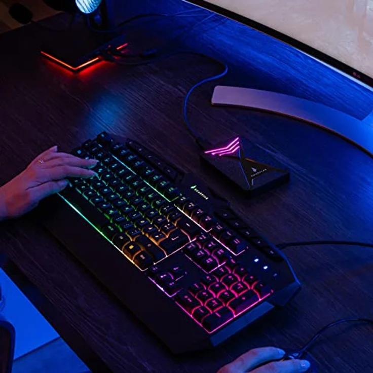 SureFire Kingpin Gaming Tastatur, Multimedia Keyboard mit RGB-Hintergrundbeleuchtung, 25 Anti-Ghosting-Tasten, USB, spanisches QWERTY-Layout – Bild 5