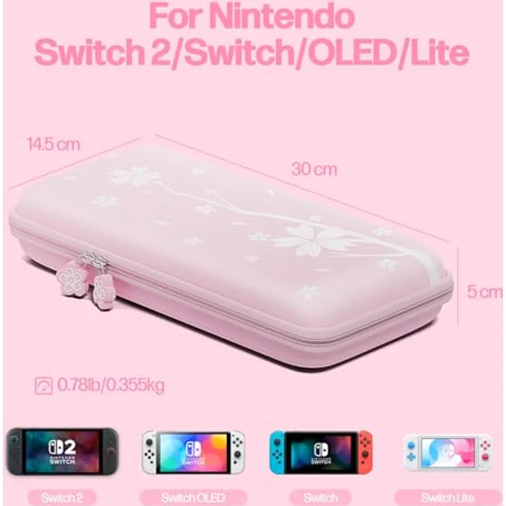 Mytrix Pink Sakura Tragetasche für Nintendo Switch/OLED/Lite, schützende Reise-Aufbewahrungstasche mit 10 Spielkartenfächern und verstellbarem Schultergurt – Bild 2