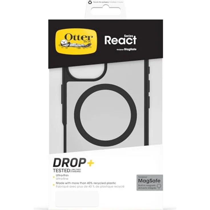 OtterBox React MagSafe Schutzhülle für iPhone 16, Schwarz / Transparent / Schwarz, Ultradünn, Hartschale mit weichem Griffrand – Bild 5
