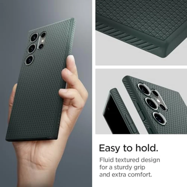 Spigen Liquid Air Hülle Kompatibel mit Samsung Galaxy S24 Ultra -Grün Gemustertes TPU, Eckschutz durch Air Cushion Technologie, Stoßabsorbierendes Spider Web, Schutzrand für Display und Kamera, Maßgeschneidert für alle Anschlüsse – Bild 4