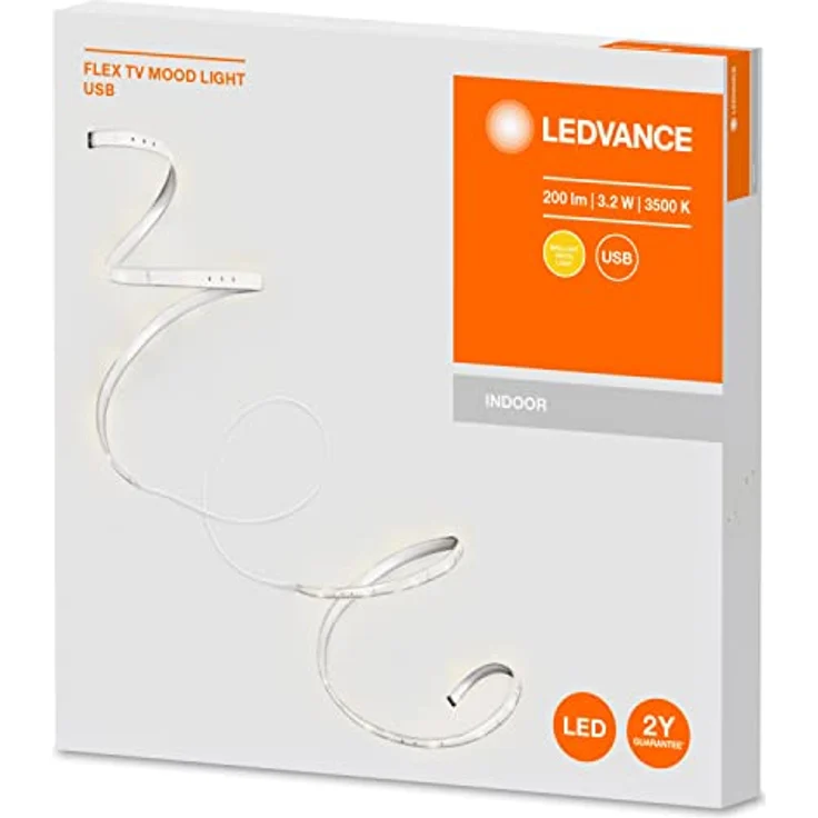 LEDVANCE TV LED Strips 1m mit USB Anschluss, 3500K, Hintergrundbeleuchtung für Fernseher, Beleuchtung für Bilder, Lichtband selbstklebend, TV Surround FLEX Strips, Weiß – Bild 2