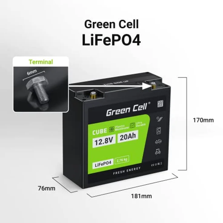 Green Cell CUBE LiFePO4 Spezial-Akku, 12.8V 20Ah Li-Ion Batterie für Traktoren und Rasenmäher, hohe Sicherheit und lange Lebensdauer – Bild 6