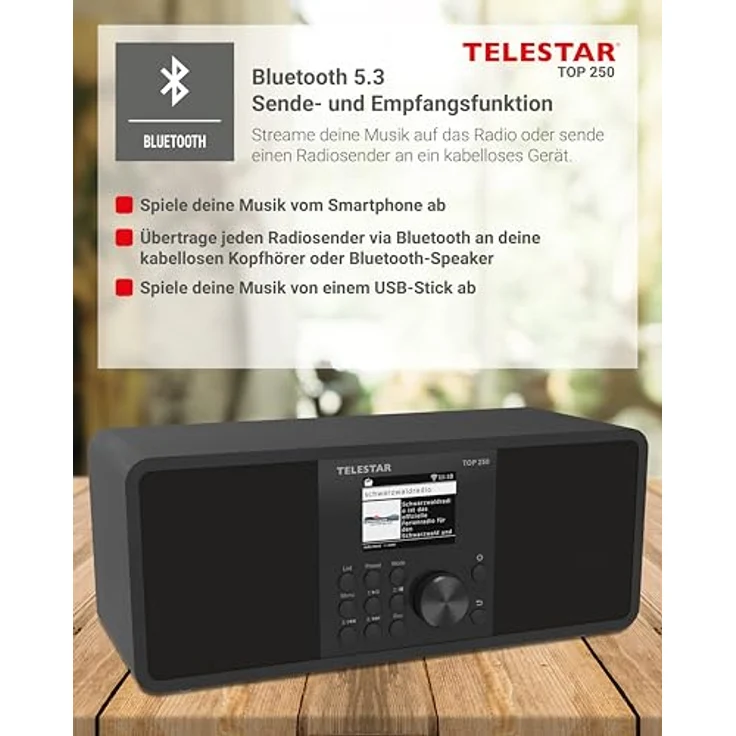 Telestar TOP 250 DAB+ Internetradio, Bluetooth 5.3, schwarz – Bild 7