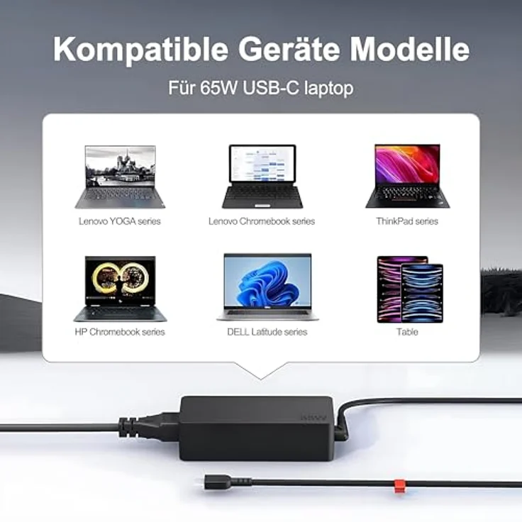 Dzytnsy 65W USB C Netzteil für Lenovo, kompatibel mit ThinkPad X1 Carbon/Yoga/Chromebook, 20V 3.25A, 12FT Kabel – Bild 3