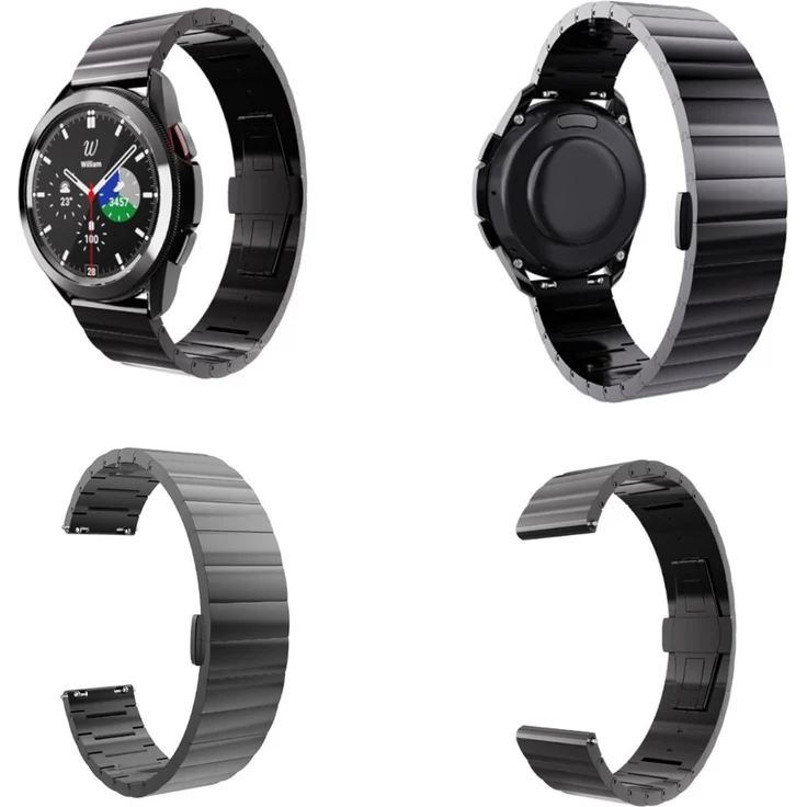 Wigento Deluxe Stahl Armband für Samsung Galaxy Watch FE / 6 / 5 / 4 Schwarz, passgenau für alle Größen 40-47 mm