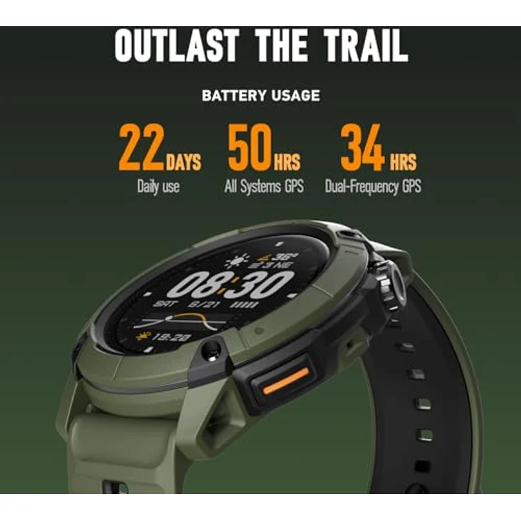 COROS NOMAD Robuste Outdoor GPS-Sportuhr, 1,3-Zoll-MIP-Display, 22 Tage Akkulaufzeit, vorinstallierte globale Karten, Mikrofon für Sprachnotizen, ideal zum Angeln – Bild 2