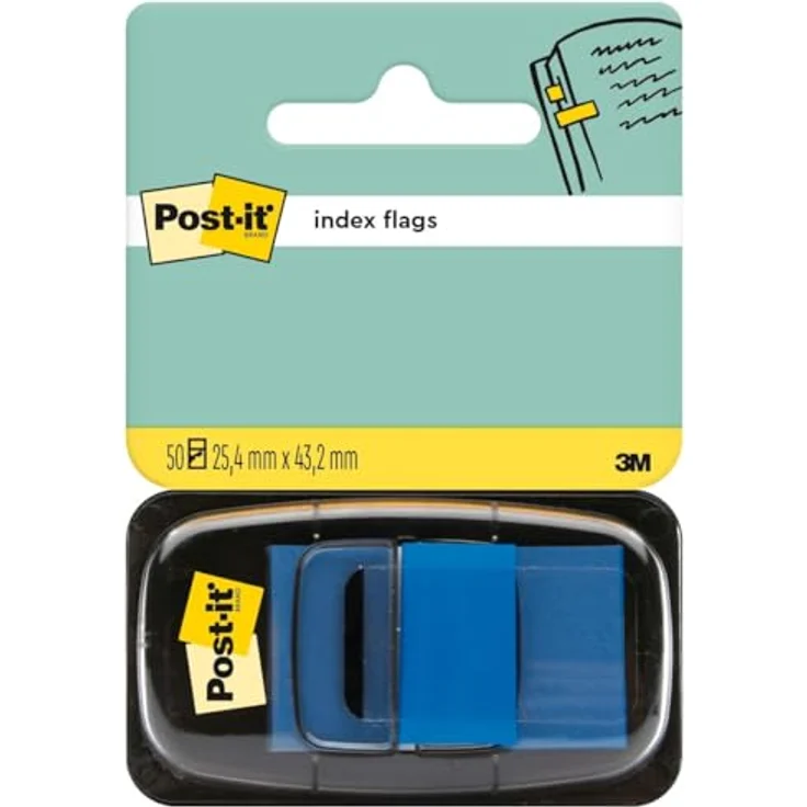 Post-it® Haftstreifen Index Standard I680, selbstklebend, wiederverwendbar, signalstark, blau, 50 Stück 25,4 x 43,2 mm – Bild 1