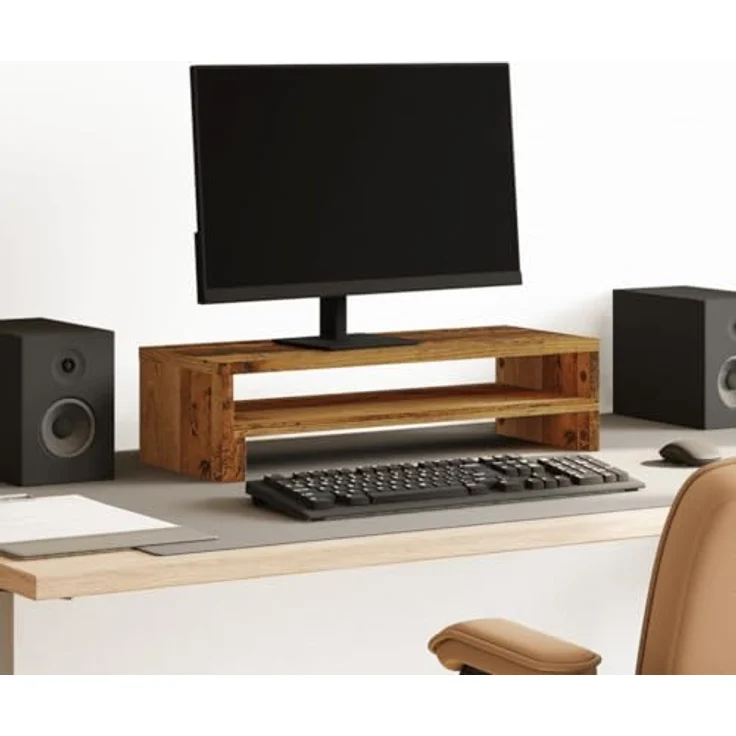 vidaXL Monitorständer Altholz-Optik, 54x22x15 cm, Holzwerkstoff, mit Stauraum und pflegeleichter Oberfläche – Bild 2