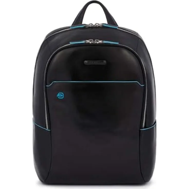 Piquadro Blue Square Rucksack aus Leder, 39 cm mit Laptopfach, schwarz