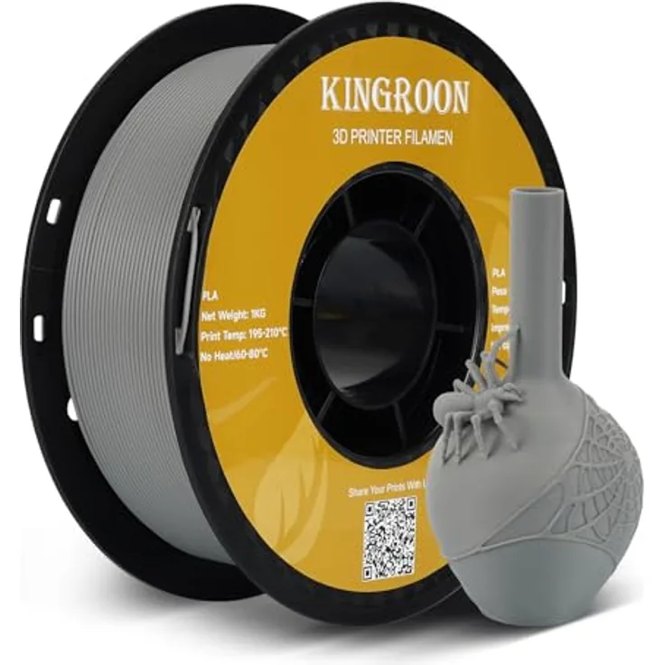 Kingroon PLA Filament 1.75mm, Maßgenauigkeit +/- 0.03mm, 1KG Spule, Grau, für FDM 3D Drucker