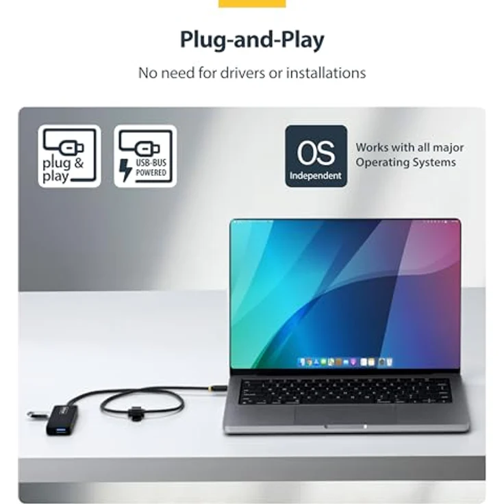 StarTech 4-Port USB-C Hub, Mini Hub-Verteiler mit 5Gbps, 61cm Kabel, busbetrieben, plastikgehäuse – Bild 4