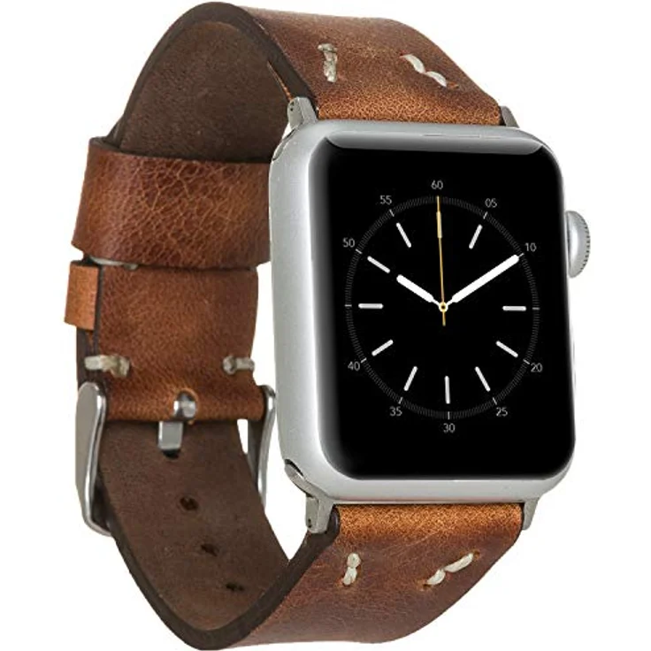 Burkley Apple Watch Leder Armband Vintage Braun Ersatz Uhren-Armband in 42/44mm (BA1) – Bild 2
