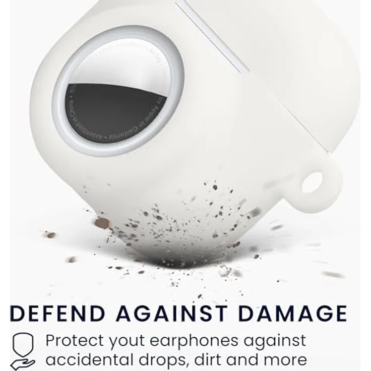 kwmobile 2-in-1 Hülle für Apple AirPods 4 und AirTag, Silikon Schutzhülle mit Karabiner - Weiß – Bild 3