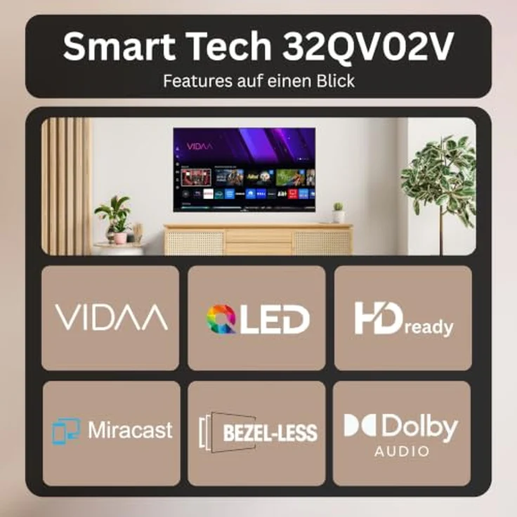 Smart Tech 32QV02V, 40 Zoll QLED Smart TV mit VIDAA, HD ready, Triple-Tuner, WLAN und Dolby Digital Plus – Bild 6