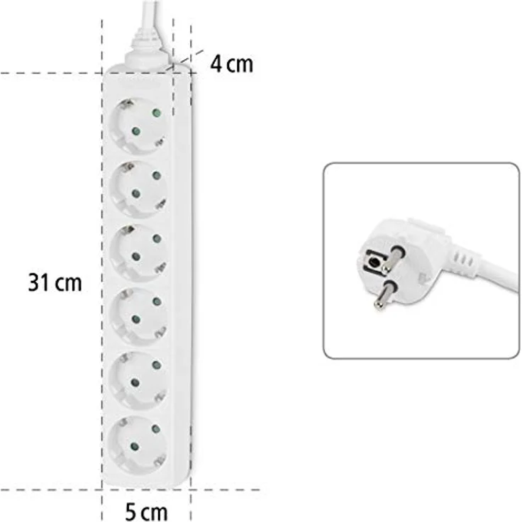 Hama Steckdosenleiste 6-fach (1,4m Kabelllänge, 45 Grad gedreht, Mehrfachsteckdose, GS geprüft) weiß – Bild 3